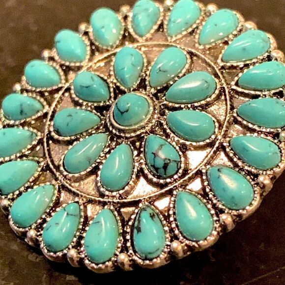 Men’s Western Concho Style Earrings – Silver Tone with Turquoise Accent Stones - Picture 3 of 8